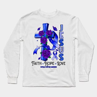 Familial Polyposis Awareness - Jesus Cross ribbon Faith Long Sleeve T-Shirt